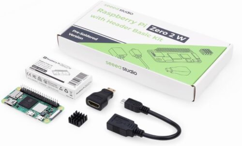 Raspberry Pi Zero 2 W with Header Basic Kit,Official Pre-Header, Heatsink, USB Cable, HDMI Adapter (with Quad-core CPU,Bluetooth 4.2,BLE,onboard Antenna,etc.)