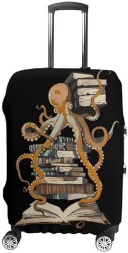 Reading Octopus Funny Luggage Cover Elastic Suitcase Protector Washable Travel Gear Cover Fits 19-32 Inch