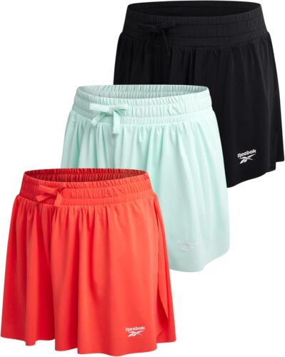 Reebok Girls Athletic Shorts – 3 Pack Lightweight Butterfly Short with Liner – Active Performance Flowy Shorts for Girls