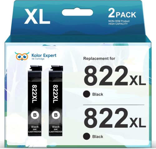 Remanufactured 822XL Ink Cartridge Replacement for Epson 822XL 822 XL T822XL Black for Epson Workforce Pro WF-3820 WF-4820 WF-4830 WF-4833 WF-4834 Printer (2 Black)