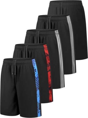 Resinta 5 Pack Boys Athletic Shorts Youth Kids Active Gym Basketball Shorts Soccer Quick Dry with Pockets Elastic Waist