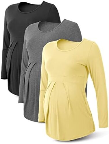 Rnxrbb Long Enough Maternity Shirts Short Sleeve Summer Pregnancy Tops Clothes V Neck for Pregnant Women 3 Pack