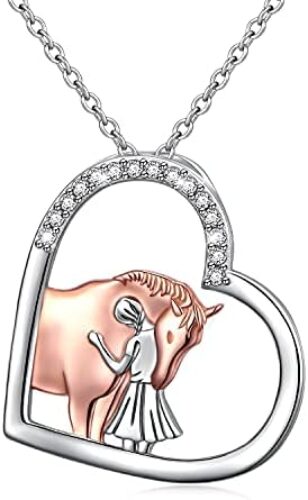 S925 Sterling Silver Horse Bunny Cat Dog Heart Pendant Necklace Cute Animal Jewelry Gifts for Women Adults Teens