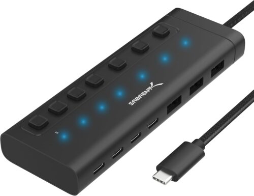 SABRENT USB C Hub 7-Port 48W Powered Hub with Switches (HB-3A4C)