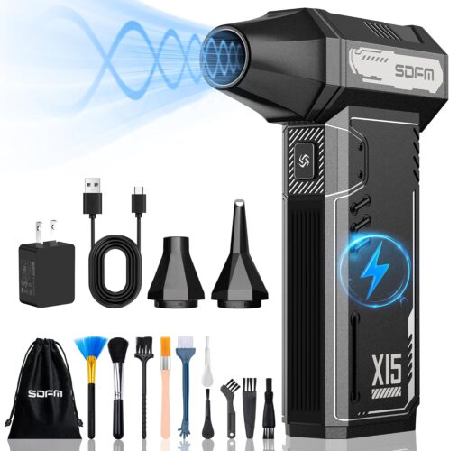 SDFM Compressed Air Duster – 180,000 RPM Electric Air Duster – with Brushless Motor, 3-Gear Adjustable Air Duster – for Keyboard, PC, Car, Air Bed, and Home Cleaning (X15) (Black)