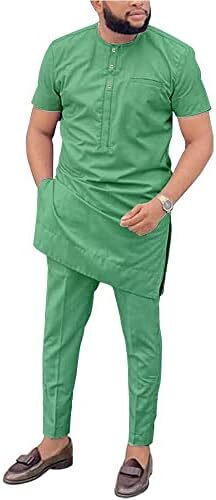 SEA&ALP African Men‘s Clothing Shirt Pant two Piece Suit Short Sleeve Outfit Dashiki Tracksuit Attire