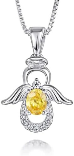 SKA Women Angel Pendant Necklace with Birthstone Zirconia,Women Jewelry Anniversary Birthday Gift for Wife Mom Girls Couple, Daily Wear Necklaces