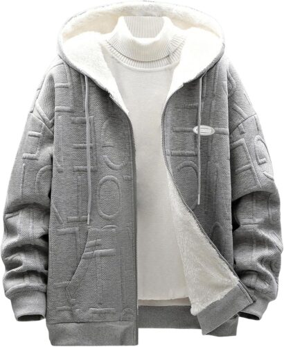SOLY HUX Men’s Fleece Hoodie Jacket Zip Up Letter Graphic Drawstring Long Sleeve Warm Coat Outerwear