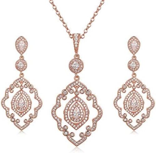 SWEETV Wedding Jewelry for Bride, Necklace and Earrings Jewelry Set, Bridal Jewelry Set for Wedding Party Costume