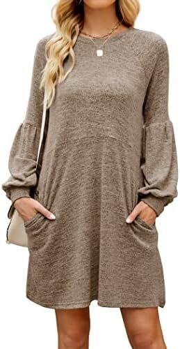 Saloogoe Sweater Dress for Women Knee Length with Pockets Long Sleeve Fall Dresses 2022