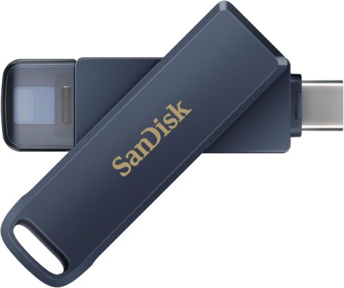 SanDisk 256GB Phone Drive for iPhone – The 2-in-1 USB for iPhone,iPad, and Computer – Flash Drive with Lightning and USB Type-C Connectors, Metallic Sky – SDIXD0N-256G-GN6NE