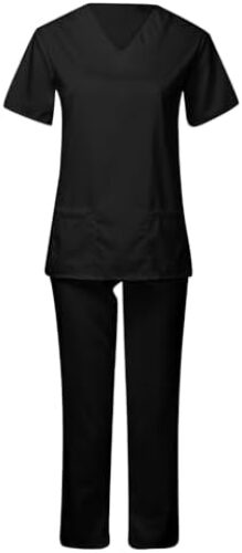 Scrubs for Women Set Modern V-Neck Top & Pocket Jogger Pants Athletic Nursing Uniform Solid Stretch Workwear