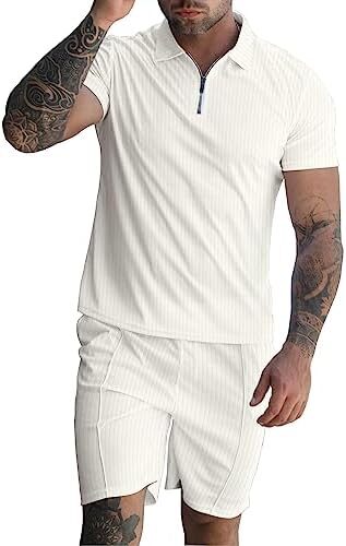 Shirts Shorts Outfits Men’s 2 Piece Sets Beach Clothes Summer Tracksuits Short Sleeve Zip Suit for Casual Party