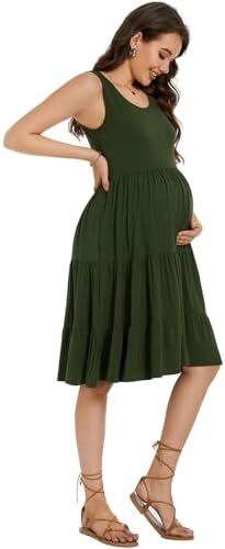 Smallshow Women’s Maternity Dress Sleeveless Ruffle Tank Pregnancy Clothes