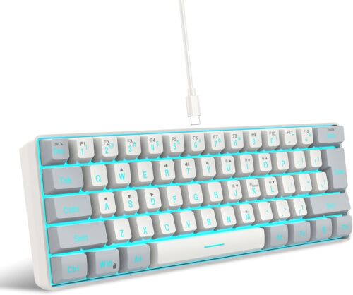 Snpurdiri 60% Wired Gaming Keyboard, RGB Backlit Mini Keyboard, Waterproof Small Ultra-Compact 61 Keys Keyboard for PC/Mac Gamer, Typist, Travel, Easy to Carry on Business Trip(Grey-White)