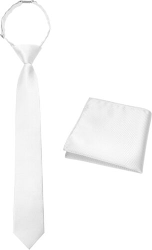 Solid Color Boys Tie and Pocket Square Set Pre-tied Adjustable Kids Necktie for Age 8-12 Wedding Graduation