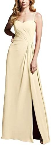 Spaghetti Straps Chiffon Bridesmaid Dresses Long with Slit Pleated A-Line Formal Wear for Women Wedding Party