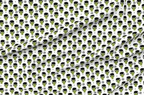 Spoonflower Fabric – Halloween Cute Seasonal Fall October White Green Horror Costume Printed on Denim Fabric by The Yard – Bottomweight Apparel Home Decor Upholstery