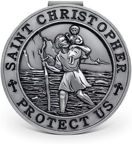 St. Christopher Medal for Car, Metal Saint Christopher Visor Clip, Talisman for Safety, Automotive Visor Accessories, Gift for Drivers, Families, Friends