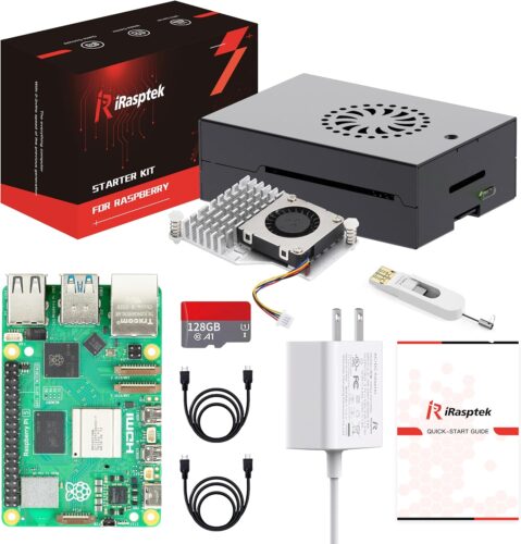 Starter Kit for Raspberry Pi 5 8GB RAM-Pre-Loaded with 128GB Edition Raspberry Pi OS (Aluminum Case)