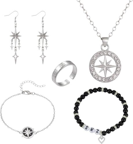 Stray Necklace Set SKZ Inspired Merch Bracelet Rings Stray Fans Earrings for Women Men
