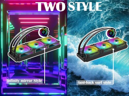 T-360MM Black ARGB Liquid CPU Water Cooling with 3 X 120mm ARGB PWM Fan,Temperature Display, Computer Water Cooling