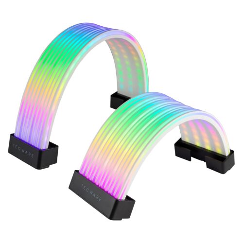 TECWARE Flex RGB, PSU Extension Cable Cover Kit, Light Up LED Strip Set for GPU and Motherboard PC Cables, 5V 3 Pin ARGB Sync, Compatible with 8-Pin, 16-Pin, 24-Pin, Black
