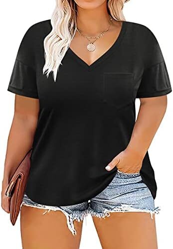 TIYOMI Plus Size T Shirt for Women Short Sleeve Loose Casual Blouse Soft Tops Tie Dye Print Soild Color Shirts XL-5XL 14-28