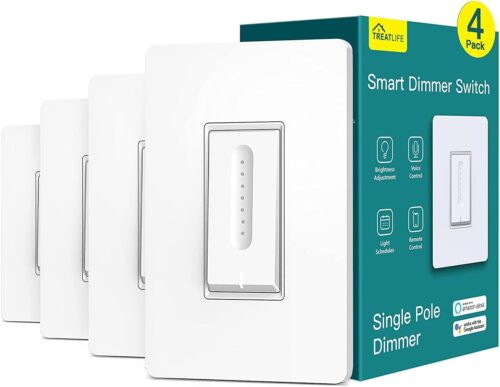 TREATLIFE Smart Dimmer Switch 4 Pack, Smart Switch Works with Alexa and Google Home, 2.4GHz WiFi Dimmer Light Switch for LED, CFL, Incandescent Bulbs, Neutral Wire Required, Single Pole