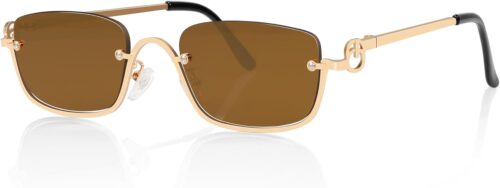 TYA Retro Y2k Sunglasses for Women Men,Trendy Semi-Rimless Sun Glasses Irregular Narrow Gold Sunnies UV400