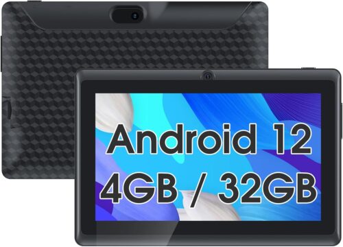Tablet, 7 inch Android 12, 4GB+ 32GB, IPS Screen, Dual Camera, Bluetooth, WiFi Tab, IPS Screen, Black