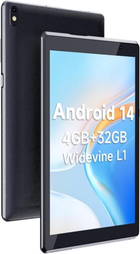 Tablet Android 14 Tablets, 8 inch Tablet 4GB RAM, 32GB ROM Support 1TB Expand Computer Tablet PC, Quad-Core Processor, IPS Touch Screen, 2+8MP Dual Camera, 4300mah Battery, Wifi Tableta (Black)