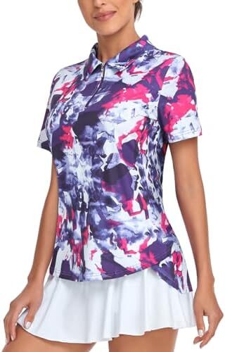 Tanst Sky Women’s Golf Polo Shirts Short Sleeve Quarter Zip Pullover Moisture Wicking Workout Tops