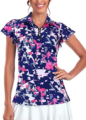 Tanst Sky Women’s Golf Polo Shirts Zip Up Ruffles Short Sleeve Workout Tops Quick Dry