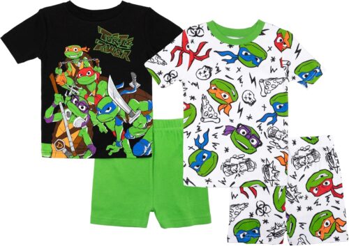 Teenage Mutant Ninja Turtles Boys’ 4-Piece Snug-fit Cotton Pajama Set, Soft & Cute for Kids, TURTLE POWER, 4T