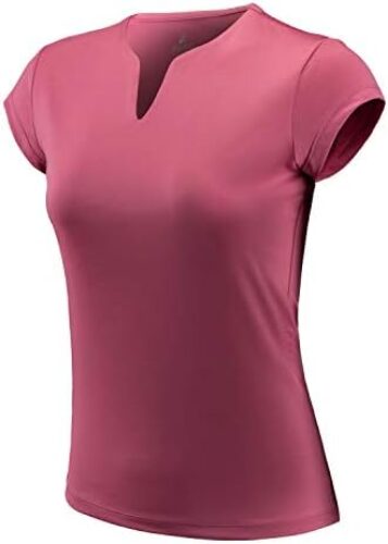 Tennis Shirts for Women Short Sleeves, Solid Golf T Shirts V-Neck Running Pickleball Clothes for Women