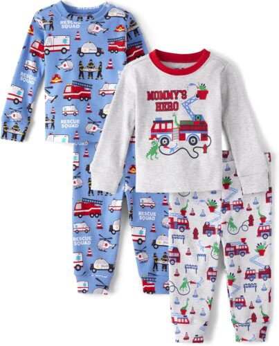 The Children’s Place Baby Boys’ and Toddler Long Sleeve Top and Pants Snug Fit 100% Cotton 4 Piece Pajama Set