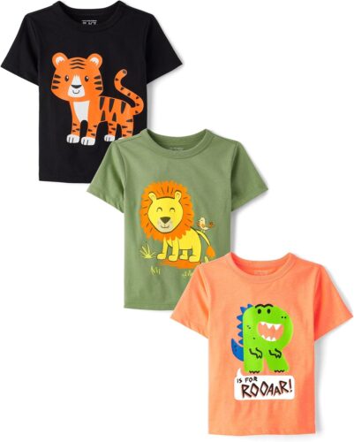 The Children’s Place Baby and Toddler Boys’ Animal Short Sleeve Graphic T-Shirts, Multipack