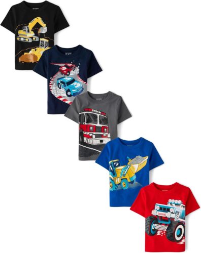 The Children’s Place Baby and Toddler Boys’ Vehicle Short Sleeve Graphic T-Shirts, Multipack