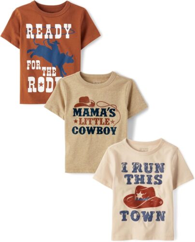 The Children’s Place,Baby Boys,and Toddler Assorted Everyday Long Sleeve Graphic T-Shirts,Multipacks,Rodeo/Run Town/Western Cowboy 3-Pack,3 Years