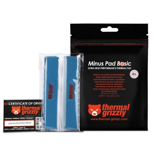 Thermal Grizzly Minus Pad Basic – 4-Pack Thermal Interface Pad, 120x20x3.0mm, Electrically Non-Conductive, High Thermal Conductivity & Compressibility for SSDs, GPUs & Electronics