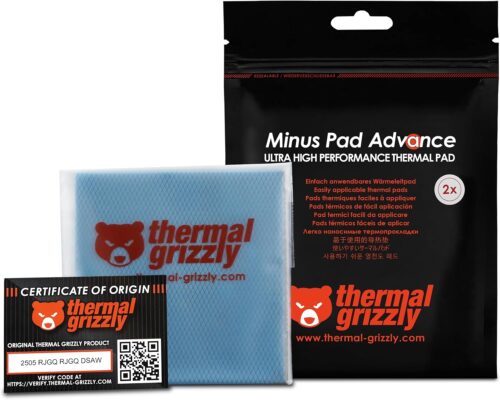 Thermal Grizzly Minus Pad Pro – Thermal Interface Pad, 100x100x0.5mm, Electrically Non-Conductive, High Thermal Conductivity & Compressibility for SSDs, GPUs & Electronics