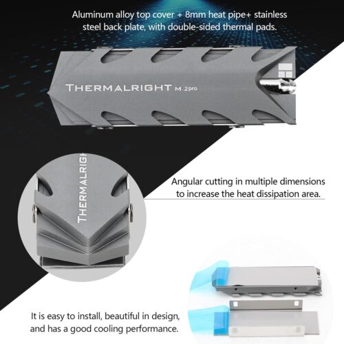 Thermalright M.2 2280 Pro SSD Heatsink, 8mm Heatpipe, High Performance Double Side Thermal pad,2280 ssd Cooler