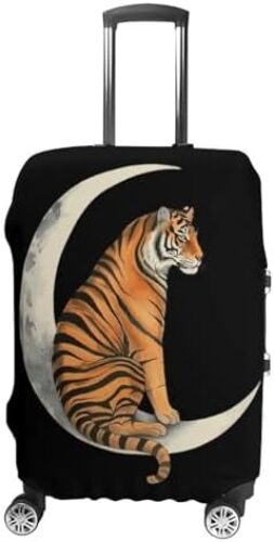 Tiger Sitting On Moon Funny Luggage Cover Elastic Suitcase Protector Washable Travel Gear Cover Fits 19-32 Inch