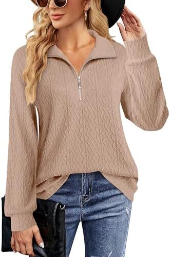Timeson Women’s Quarter Zip Sweatshirts Business Casual Tunics Blouses Winter Fall Outfits 2023
