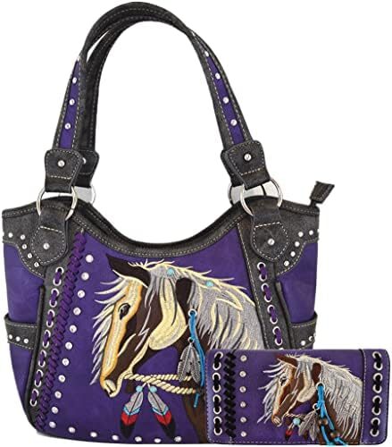 Tooled Leather Laser Cut Western Style Horse Cowgirl Purse Country Totes Women Handbag Everyday Shoulder Bags Wallet Set