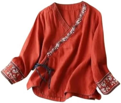 Traditional Shirts Women Chinese Style Blouse Long Sleeve Hanfu Suit Embroidery Clothes
