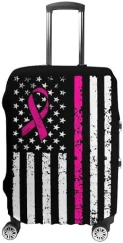 Travel Luggage Cover Suitcase Protector (Breast Cancer Awareness Ribbon American Flag Black)