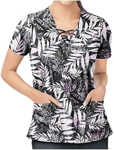 Trendy Scrub Tops Women Plus Size Scrub Shirts Print Short Sleeve Scrubs Work Uniforms Fashion Trendy Tops for Women 2024