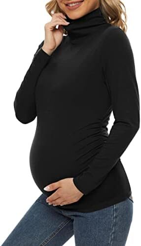 Turtleneck & Long Sleeve Maternity Shirts Side Ruched Maternity Tops for Daily Wear & Casual